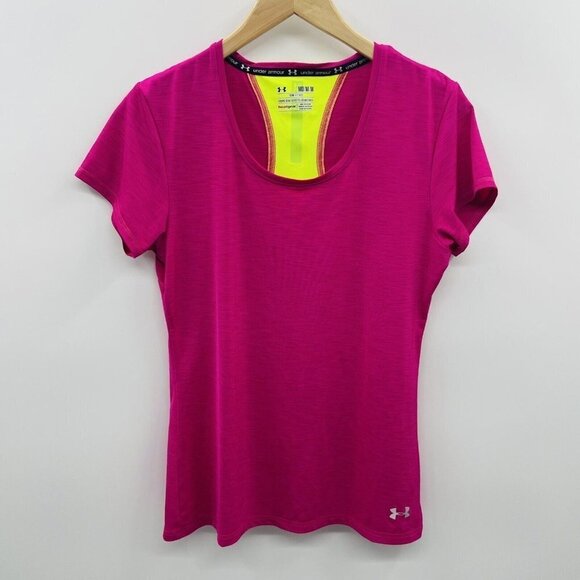 Under Armour Heatgear Womens Medium Semi-Fitted Short Sleeve Tee in Pink 2060 - Picture 1 of 6
